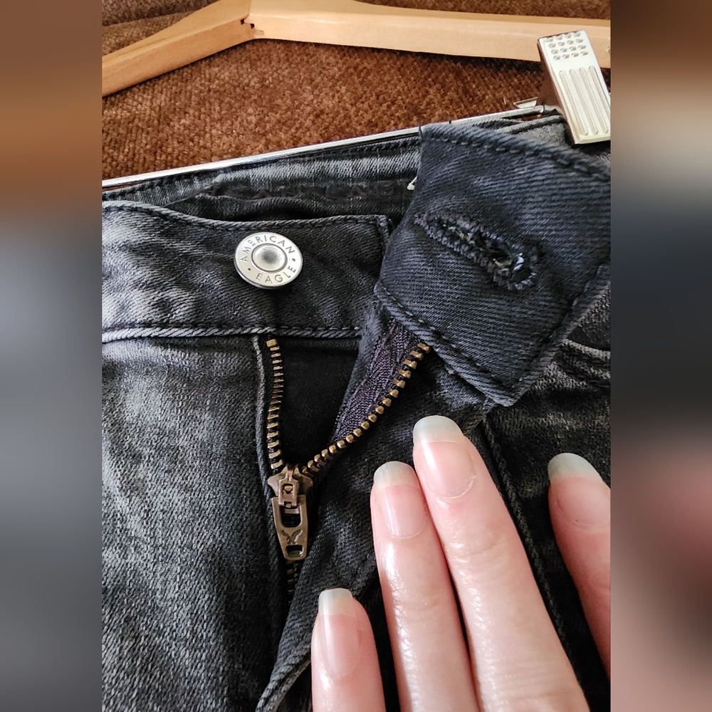 Dark Wash Distressed Black Sharkbite Skinny Jeans - Picture 7 of 11